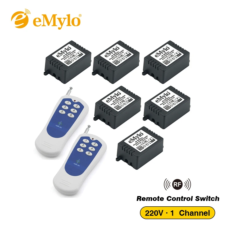 EMylo переключатель AC 1000 в 433 Вт 2X белый и синий передатчик 6X 1 канальный реле Смарт RF