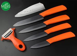 Топ класс керамический нож " 4" " 6" дюймов+ Овощечистка циркония черное лезвие кухонные ножи Набор ножей нож для очистки овощей - Цвет: Orange