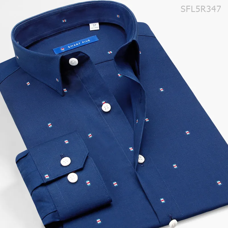 Smart Five формальные мужские рубашки с длинным рукавом хлопок Camisa Masculina Slim Fit Branca Social branca весна лето размера плюс - Цвет: SFLSR347 blue