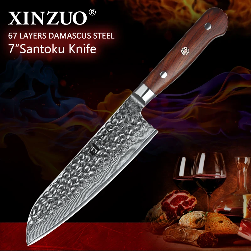 XINZUO Высокое качество 7 дюймов Santoku ножи Дамасская сталь шеф-повара кухонные ножи острый Кливер ножи подарок нож палисандр ручка