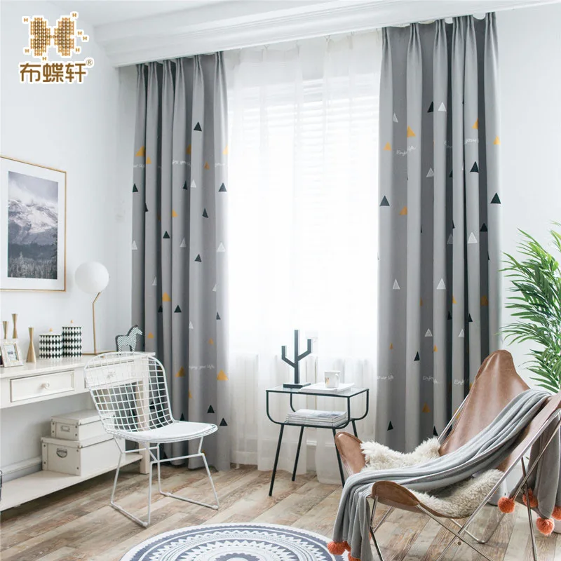 

North Eorope Style Two-Tone Triangular 3D Embroidery Curtains for Bedroom Living Room Fabric with Cashmere-Like Feel