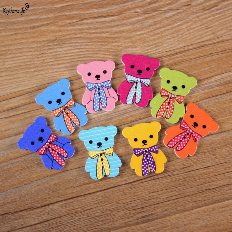 

50pcs 2 Holes Colorful Bear Wooden Button Fit Sewing and Scrapbooking 16x30mm Sewing Buttons For Craft DIY Mixed YYJ0