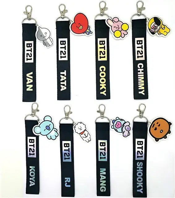 Kpop BTS BT21 Laser Name Lanyard Tata Jungkook Cartoon Keychain Mobile