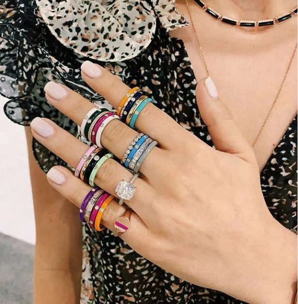 

925 sterling silver 4 colors enamel engagement band stacking bands fashion women finger rings size 5 6 7 8 9