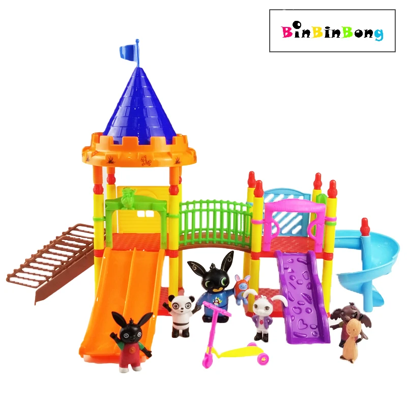 Goedkoop Bing Bunny Figuur speelgoed set Pando Coco Flop Sula Speeltuin Glijbaan Action Figure Speelhuis Speelgoed voor Kinderen Gift