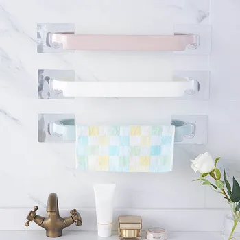 

1PC Towel Racks Portable Bath Towel Holder Punch-free Wall Mounted Bathroom Accessory Towel Bar Plastic