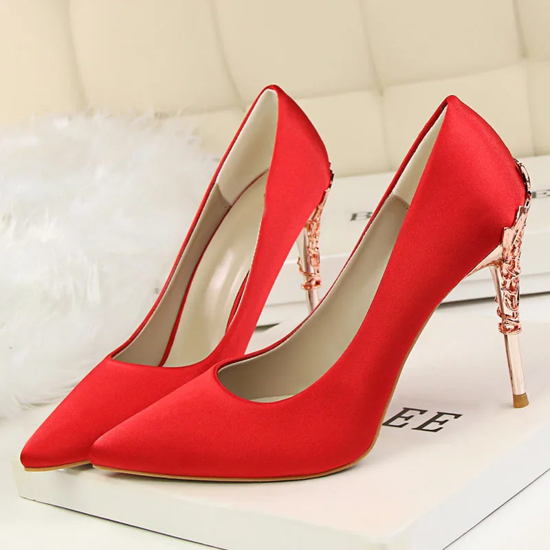 bridal shoes wedding shoes woman gold high heels pointed toe pumps women shoes high heel ladies shoes zapatos de novia - Цвет: Red