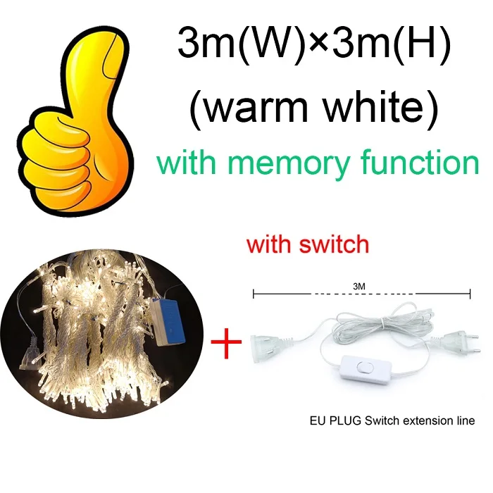 3x3 м, функция памяти, Рождественский светодиодный светильник для занавесок, гирлянда в виде сосульки, для помещений, светодиодный вечерние, для сада, для сцены, для улицы, декоративный светильник - Испускаемый цвет: Warm white line2