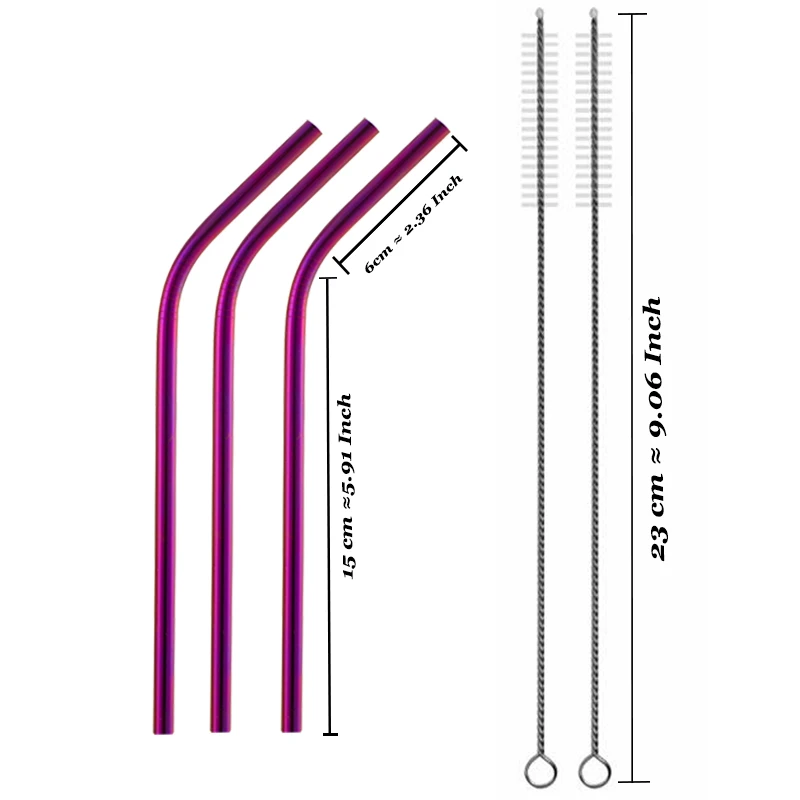 5 шт. Экологичная многоразовая солома из нержавеющей стали 304, солома из металла для смузи, набор соломинок для питья с кистью и сумкой - Цвет: Purple B3