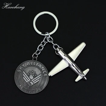 

dongsheng Wholesale US Airlines Model keychain Boeing Model Key Chain Round Coin Letter Sky Alliance Air Plane Aircrafe keychain