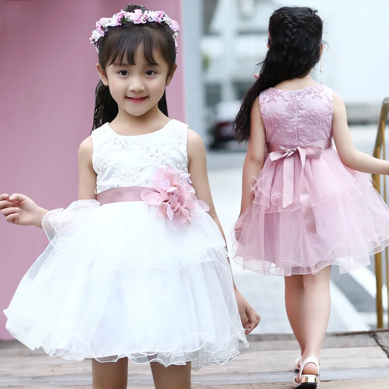 Couches maille 2018 fleur d'été petite fille robe princesse robe de