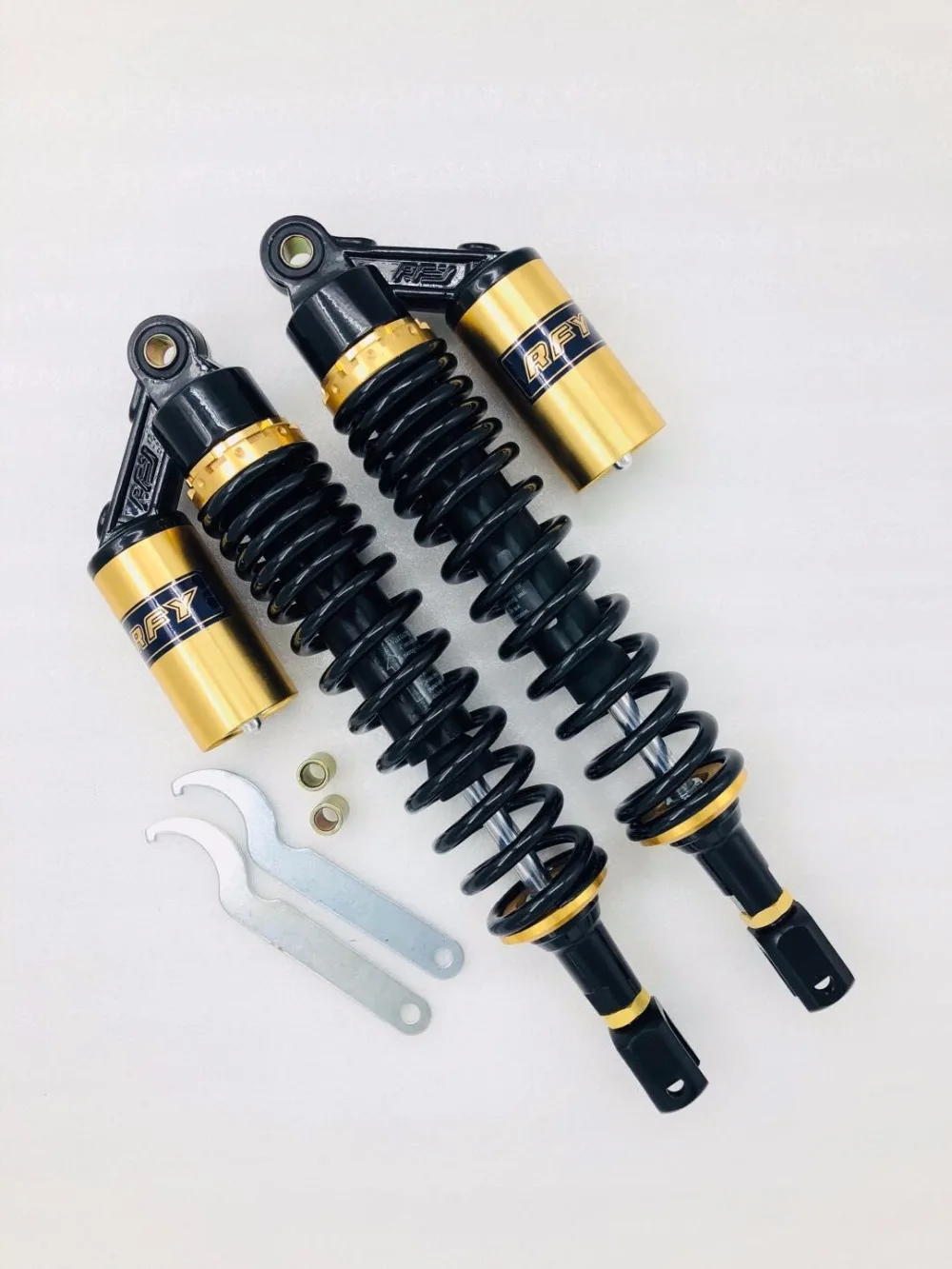 

415mm Spring 8MM Rear Air Shocks Absorber Suspension w/ Clevis For Honda UTV Quad Scooter Moped ATV Black/Gold