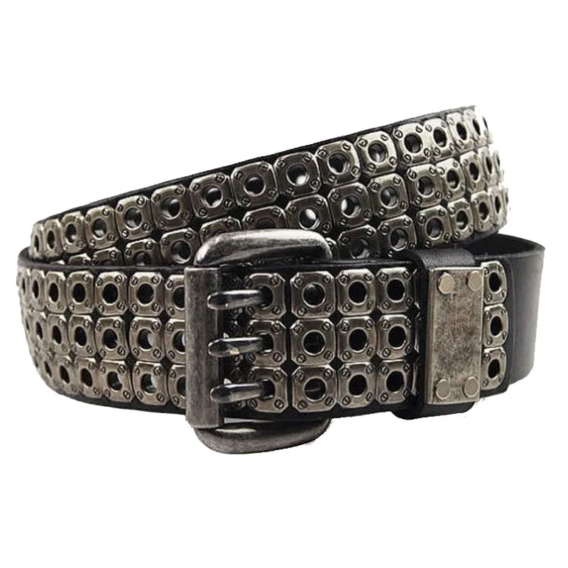 Famous Brand Name Men Cowhide Belt Handmade Gold Rivet Women Genuine