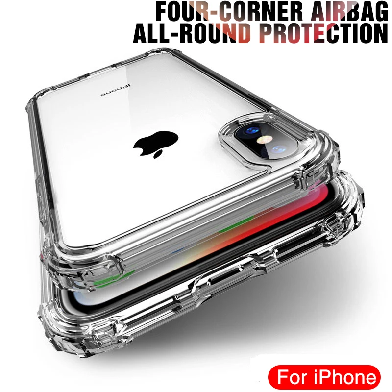 

Transparent Silicon Case For iphone X XR Xs Max Shockproof Soft Shell For iphone 8 7 6 6S Plus Luxury Anti-Fall Case on iphone X