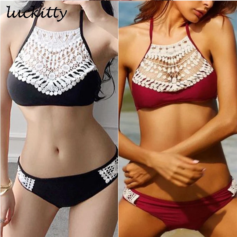 

Swimsuit Women Sexy Pusg up Bikini Set 2018 summer Swimwear Biquinis Floral Lace Swim Wear Ladies swimsuits Cropped