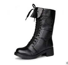 2016 New Women Buckle Winter Motorcycle Martin Boots British Style Gothic Punk Thick Warm Black Shoe Free Shipping Size 35-40