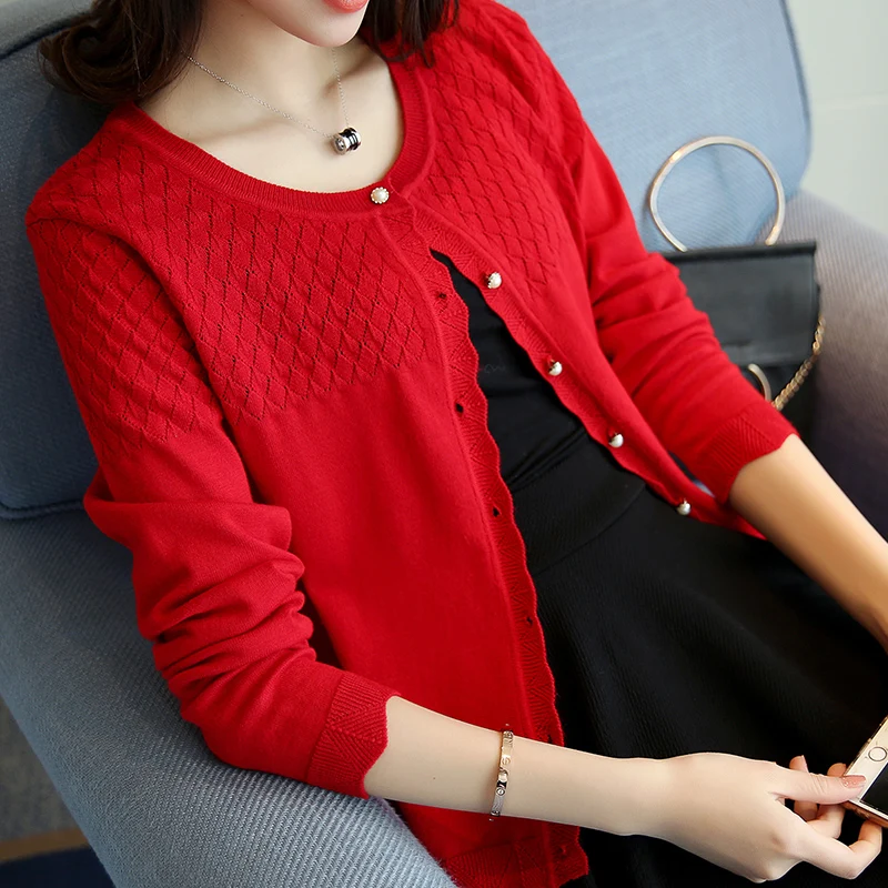 

Short sleeved knit cardigan fall 2017 pure new dress lace blouse coat pearl button