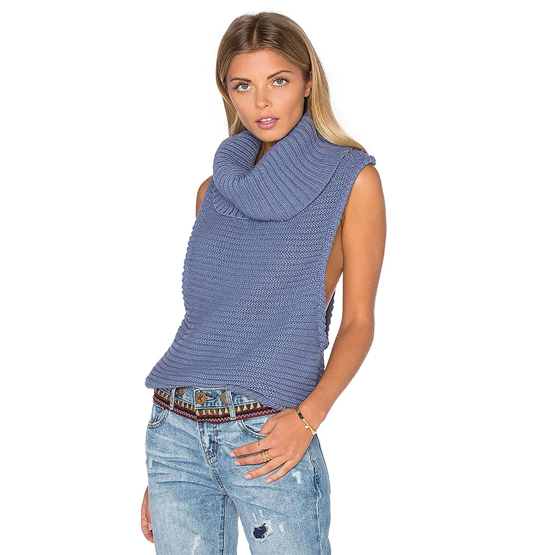 Dames Casual Ruches Mouwloze Truien Gebreide Trui Vest Herfst