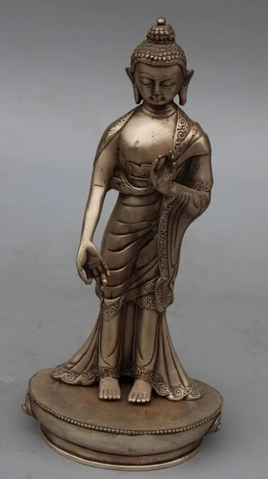 

12" Chinese Stand Silver Shakyamuni Sakyamuni Buddha On Lianhua Base Statue S0708 Discount 35%
