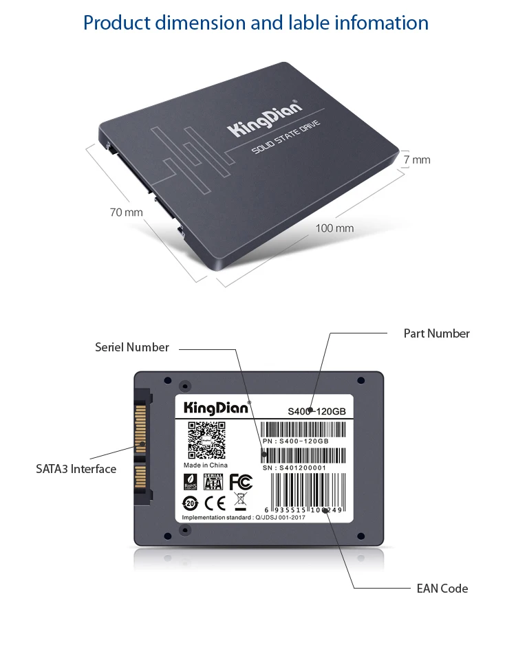 KingDian, 7 мм, 2,5 дюйма, твердотельный жесткий диск, 60 Гб, 120 ГБ, 240 ГБ, 480 ГБ, SATA3, SSD, Твердотельный накопитель, 2,5 дюйма, для настольных ПК, ноутбуков