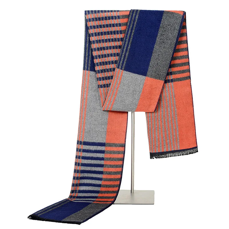 Liseaven Модные мужские полосатые зимние шарфы люксового бренда высокого качества длинный теплый шарф шейный платок - Цвет: Оранжевый