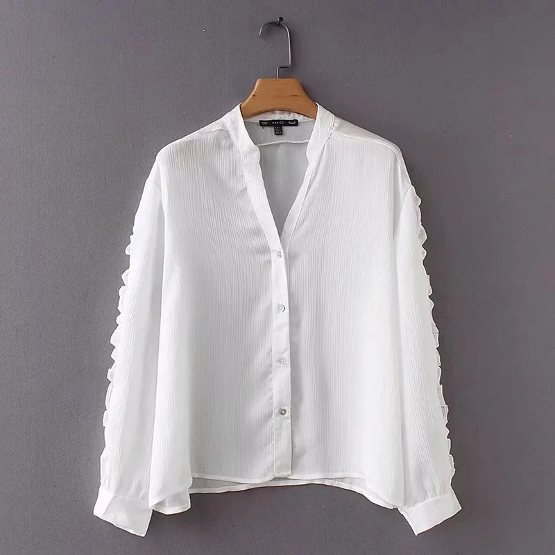 

Women Chiffon Blouse 2018 Spring Autumn New Casual White Tops Sexy Button Butterfly Sleeved Shirt Plus Size female tops