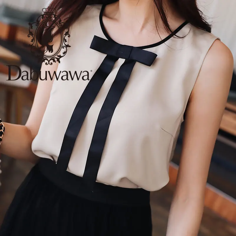 

Dabuwawa Women's Bow O-Neck Sleeveless Shirts 2019 New Summer Elegant Blouse Solid Color Tops D18BSB002