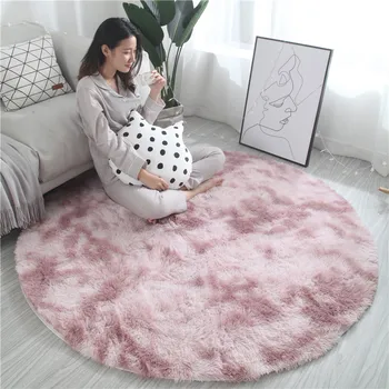 

Nordic ins round variegated tie-dye gradient carpet living room coffee table mat long hair washable bedroom rug New Arrivals