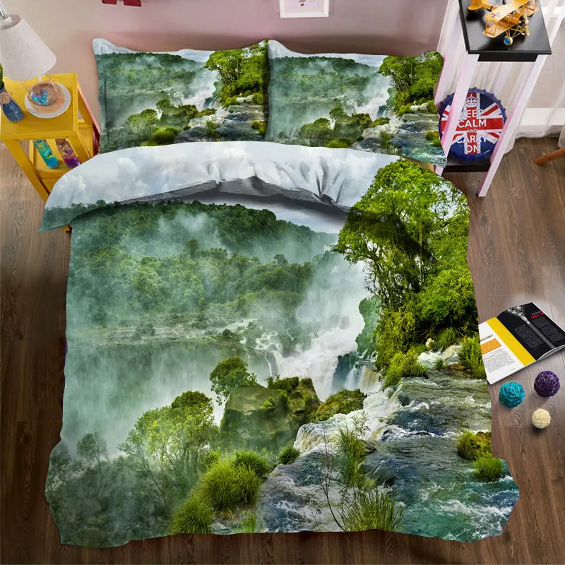 Современные 3D зеленые джунгли постельные принадлежности набор пододеяльник набор Король Королева двойной размер Домашний текстиль Прямая поставка