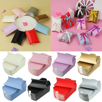 

50Pcs Pillow Candy Boxs Paper Bag Craft Paper Cute Pillow Shape Wedding Favor Gift Boxes Pie Party Box Bags Eco Friendly
