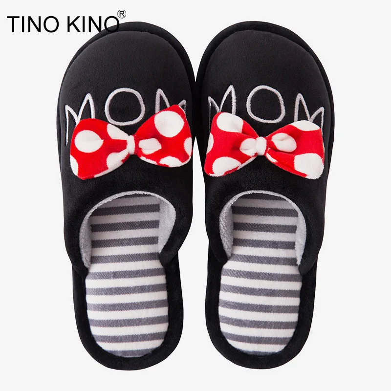

Tino Kino Women's Warm Plush Sweet Bowtie Flat Flop Winter Slippers Female House Comfort Shoes Ladies Non Slip Soft Footwear