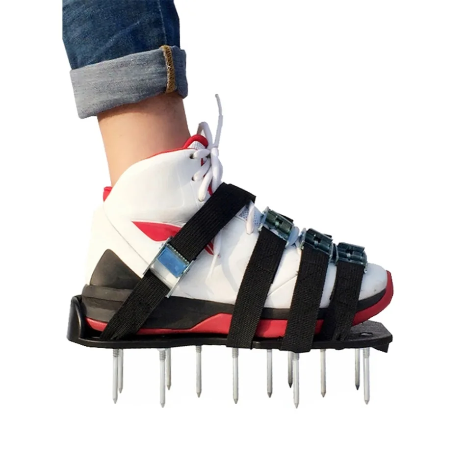 Пара аэраторная обувь для газона с регулируемыми 3 металлическими ремешками с пряжкой сандалии трава шипы ногтей культиватор садовый инструмент - Цвет: black 4 Strap