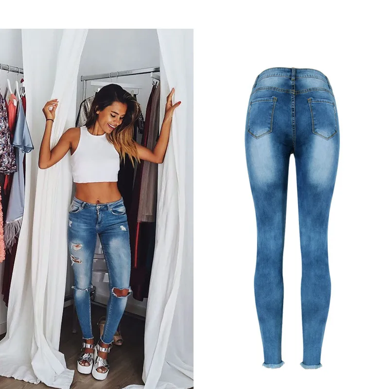 Jeans High Waist Ripped Hole Women Boyfriend Jeans Navy Blue Cotton Skinny Denim Push Up Bleached Fashion Female Jeans Femme (15)