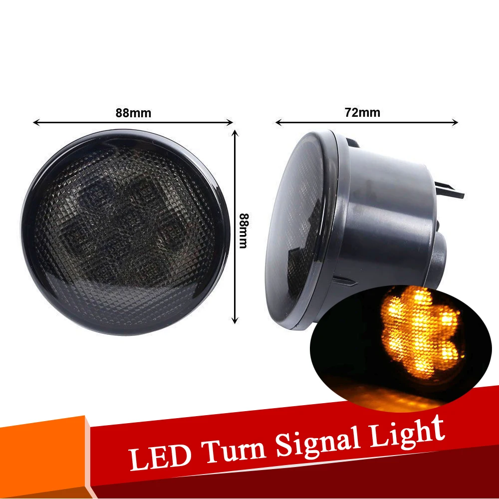 

Pair 2000k 0.1w x 8 LED Turn Signal Light Assembly with Smoke Lens for Jeep 07-16 Wrangler Indicator Lamp Side Maker Light
