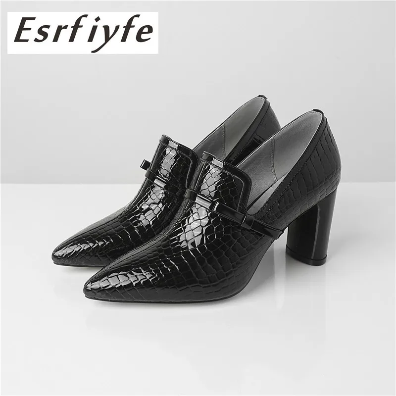 

ESRFIYFE 2019 New 100% Genuine Leather Women Pumps Square Heel Pointed Toe Shoes Woman Fashion Office Ladies Dress Boots Women