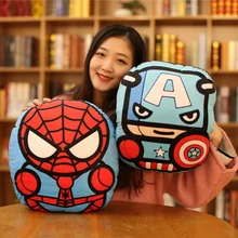 Kawaii Marvel Мстители DC супергерой Подушка стежка Рука теплая набивная Аниме фигурки мягкая плюшевая подушка Человек-паук Бэтмен