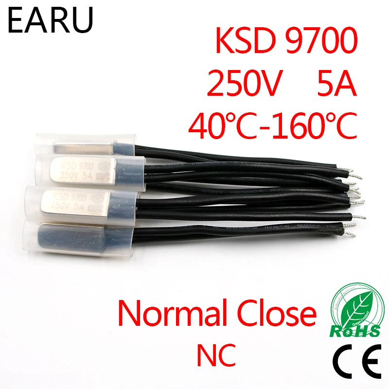 

2PCS KSD9700 250V 5A Bimetal Disc Temperature Switch N/C Normal Close NC Thermostat Thermal Protector 40~135 Degree Centigrade
