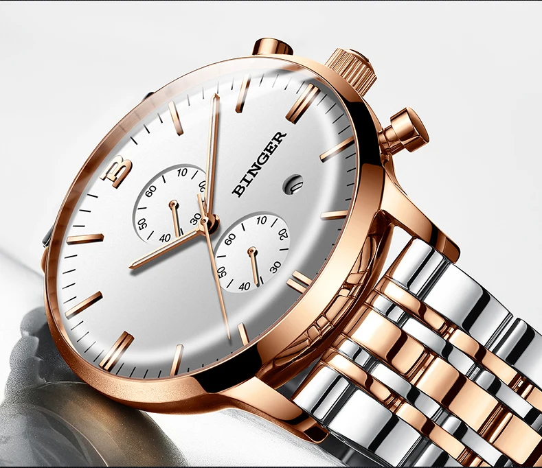 Швейцария Бингер люксовый бренд Автоматическая Дата кварцевые часы мужские водонепроницаемые часы с хронографом Relogio Masculino светящиеся часы