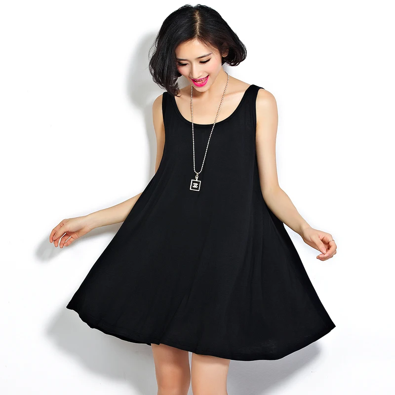 Plus Size Black Sleeveless Backless Basic Tee Dress Oversized Off The