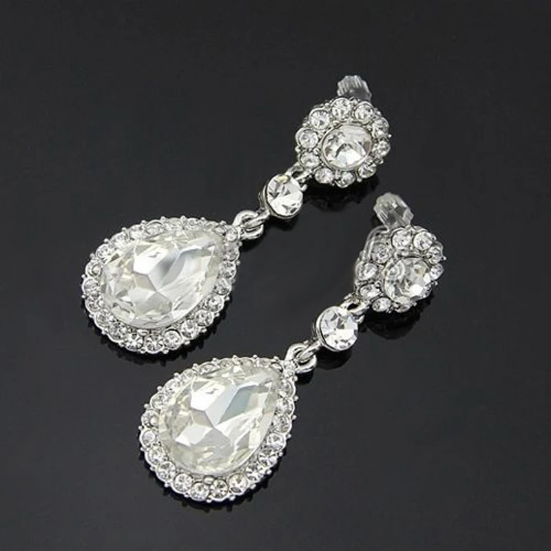 Luxury Crytsal Rhinestone Teardrop Wedding Bridal Diamond Dangle Stud Earrings