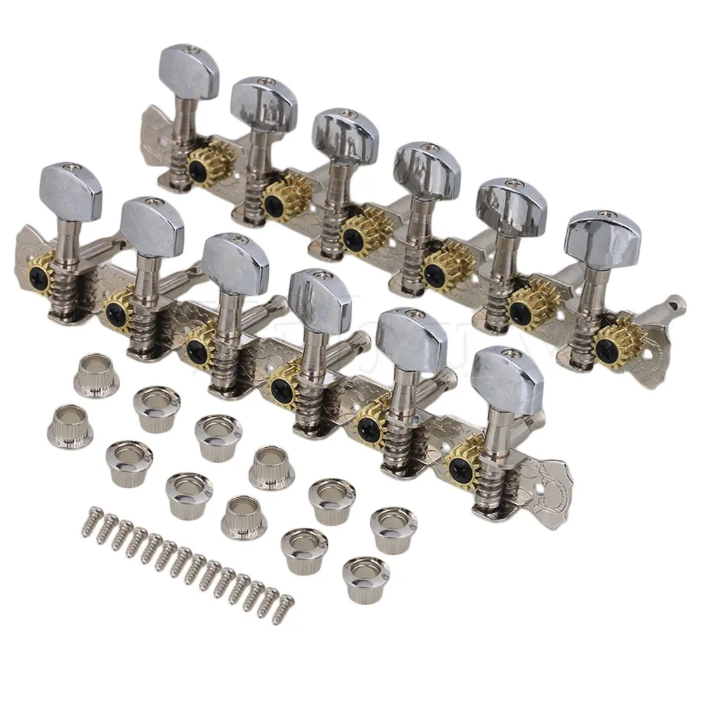 

Yibuy 6 in Line 12 String Guitar Machine Head Chrome Plated 6L6R Square Metal Head