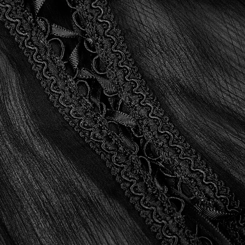 Готическая имитация шелковой креповой ленты выделка перспектива фонарь рукав футболка модная черная женская футболка Панк рейв WT-492TCF