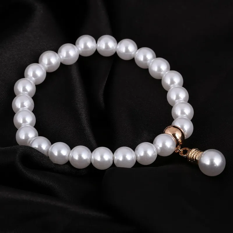 

luxury wedding simulated pearl light bulb bracelets bangles alloy strecth bracelet for her