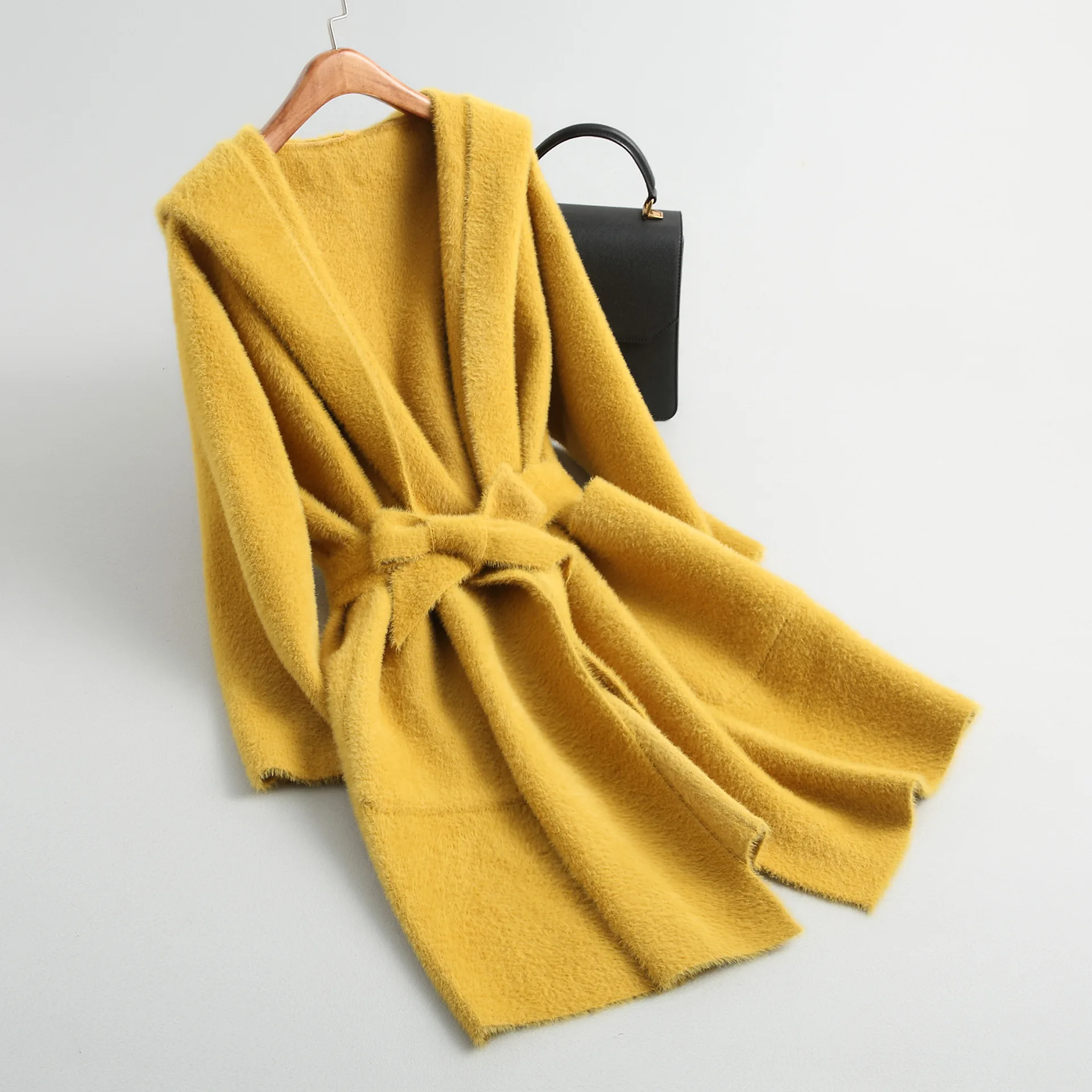 yellow Женские зимние куртки Женский Осенний модный длинный кардиган Feminino толстый теплый кружевной топ с рукавом три четверти трикотажное пальто - Цвет: yellow