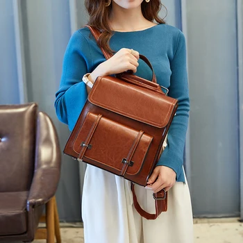 

Multifunction Genuine Leather Women's Backpack Female Real First Layer Cow Leather Ladies Backpack Travel ipad Cowhide Bag