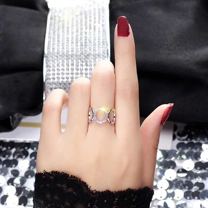 Trendy Round Crystal Adjustable Rings for Women Simple Chic Style Inlaid Imitation Party Tail Ring Female Jewelry Gift | Украшения и