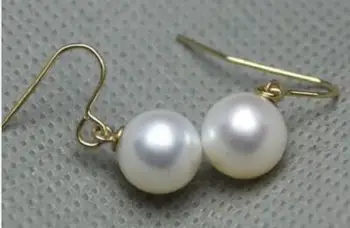 

Free shipping 10-11MM AAA south sea white pearl earrings 14 GOLD
