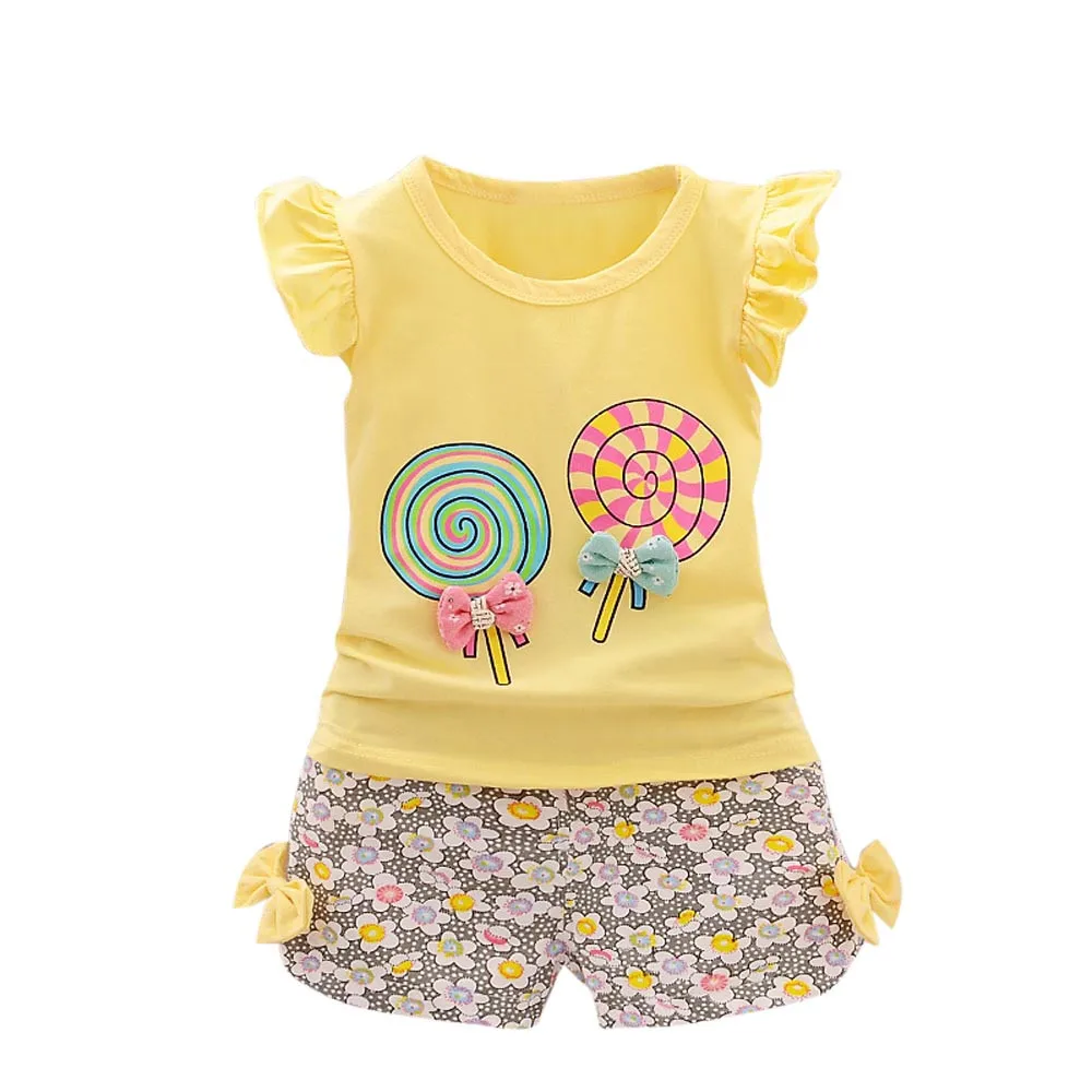 

2019 Summer Cute 2PCS Toddler Kids Baby Girls Princess Outfits Lolly T-shirt Tops+Short Pants Clothes Set Dropshipping