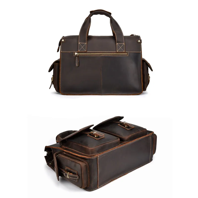 AETOO New Crazy Horse Leather Men's Briefcase Retro Laptop Bag Crazy Horse Shoulder Messenger Bag