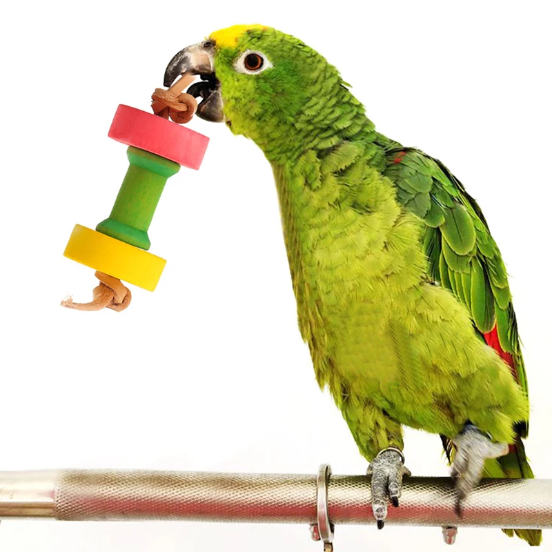 Parrot Pet Bird Dumbbells Chew Toys Wood For Parakeet Cockatiel Funny